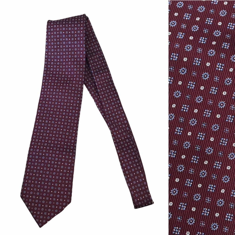 Fabris Venezia Burgundy 100% Silk Geo Print Tie
